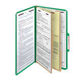 Smead Pressboard Classification Folder With SafeSHIELD Fastener, 2 Dividers, Legal Size, 100% Recycled, Green