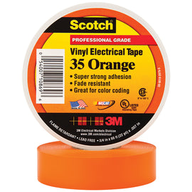 3M 35 Color-Coded Vinyl Electrical Tape, 1.5in Core, 0.75in x 66ft, Orange, Pack Of 10
