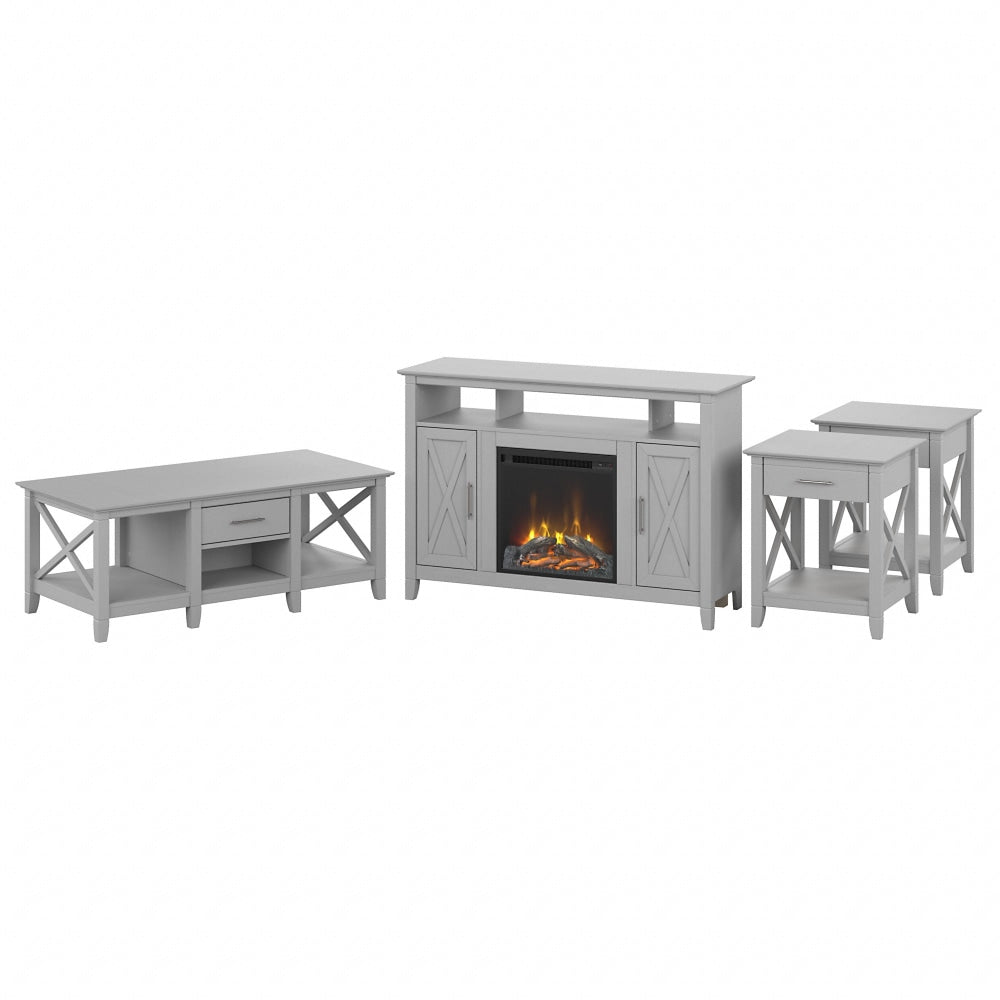 Bush Furniture Key West Tall Electric Fireplace TV Stand With Coffee Table And End Tables, Cape Cod Gray, Standard Delivery