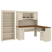 Load image into Gallery viewer, Bush Business Furniture Fairview 60inW L-Shaped Corner Desk With Hutch And 5-Shelf Bookcase, Antique White, Standard Delivery