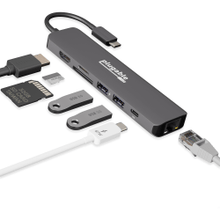 Load image into Gallery viewer, 7-in-1 USB C Hub Multiport Adapter with Ethernet - (92W Charging, Gigabit Ethernet, 4K HDMI, 2x USB, SD/microSD)