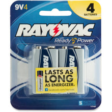 Load image into Gallery viewer, Rayovac Alkaline 9 Volt Battery - For Multipurpose - Proprietary Battery Size - 9 V DC - 4 / Pack