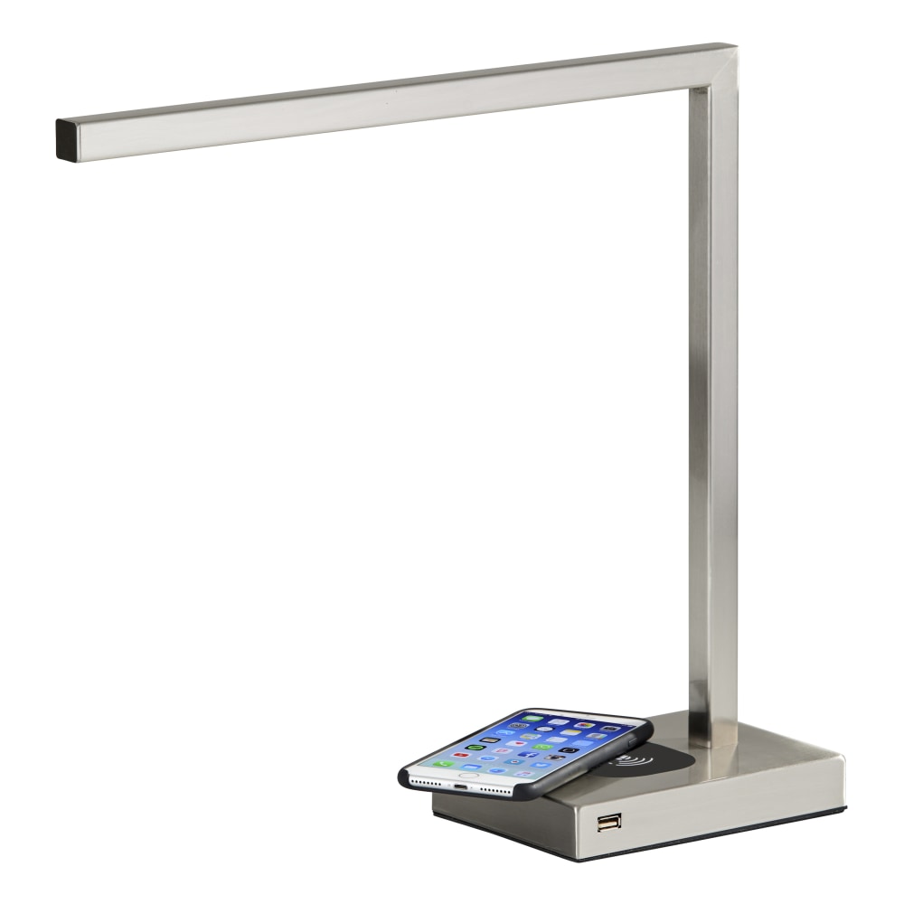 Adesso Aidan Wireless Charging Desk Lamp, 16inH, Brushed Steel