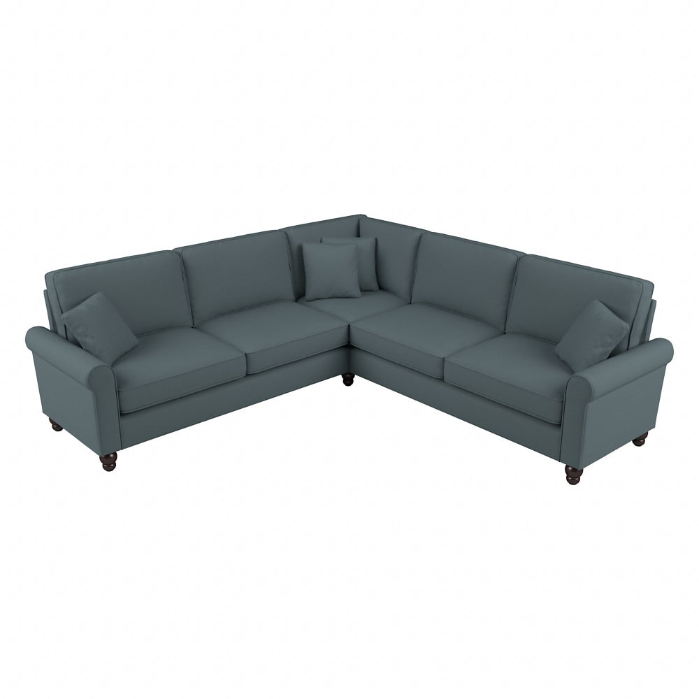 Bush Furniture Hudson 99inW L-Shaped Sectional Couch, Turkish Blue Herringbone, Standard Delivery