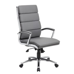Boss Office Products CaressoftPlus Vinyl Ergonomic High-Back Chair, Gray/Chrome