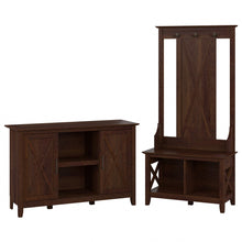 Load image into Gallery viewer, Bush Furniture Key West 47inW Entryway Storage Set With Hall Tree, Shoe Bench And 2-Door Cabinet, Bing Cherry, Standard Delivery