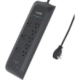 Digital Energy World 8-Outlet USB-A and USB-C Surge Protector Power Strip (Black, 25-Foot Cord) - 8 x AC Power, 2 x USB - 1875 VA - 4200 J - 120 V AC Input