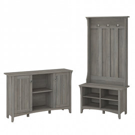 Bush Furniture Salinas Entryway Storage Set with Hall Tree/Shoe Bench and Accent Cabinet, Driftwood Gray, Standard Delivery