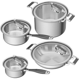 COOKCRAFT CCB-4243 Cookware - 8 Pieces - Cooking, Sauce - 3 quart - 1.50 quart - Sauce Pot2 gal - Brushed Stainless Steel - Stainless Steel Body - Silicone Handle - Glass Lid