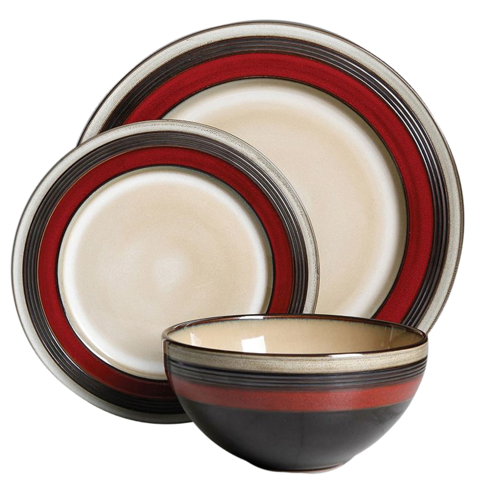 Gibson Elite Everston 12-Piece Single-Ring Design Dinnerware Set, Red