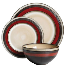Load image into Gallery viewer, Gibson Elite Everston 12-Piece Single-Ring Design Dinnerware Set, Red