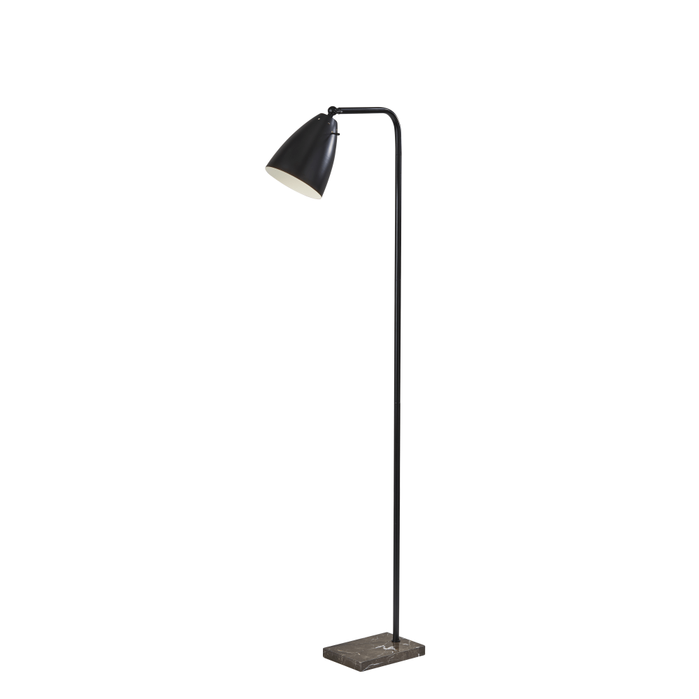 Adesso Vincent Floor Lamp, 55inH, Black Shade/Brown Marble Base