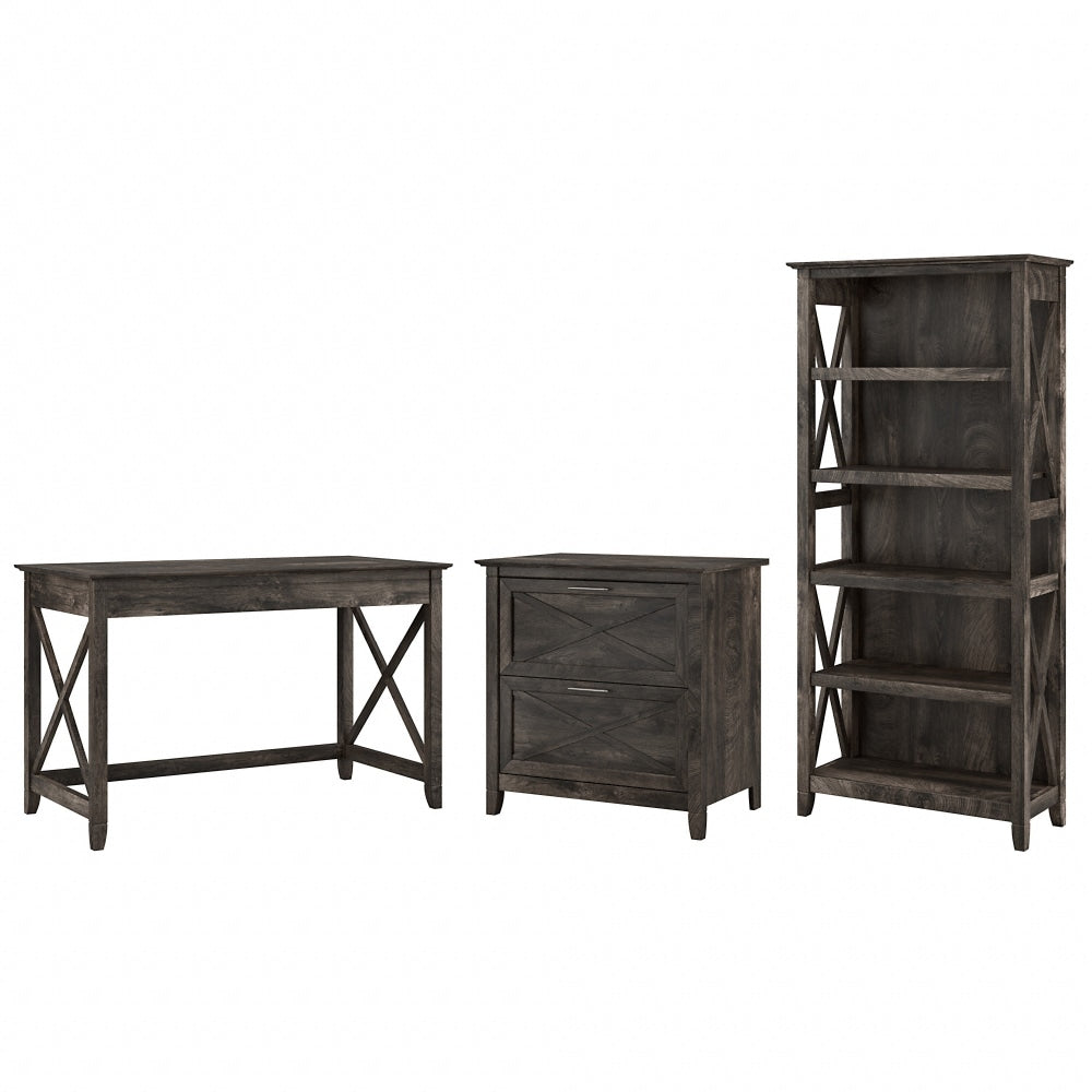Bush Furniture Key West 48inW Writing Desk With 2-Drawer Lateral File Cabinet And 5-Shelf Bookcase, Dark Gray Hickory, Standard Delivery