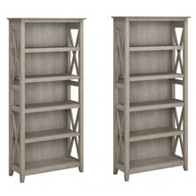 Load image into Gallery viewer, Bush Business Furniture Key West 66inH 5-Shelf Bookcase Set, Washed Gray, Standard Delivery