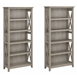 Bush Business Furniture Key West 66inH 5-Shelf Bookcase Set, Washed Gray, Standard Delivery