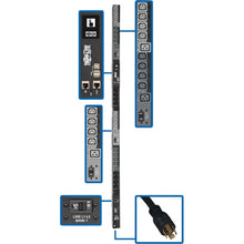 Load image into Gallery viewer, Tripp Lite 10kW 3-Phase Switched PDU, LX Interface, 200/208/240V Outlets (24 C13/6 C19), LCD, NEMA L15-30P, 1.8m/6 ft. Cord, 0U 1.8m/70 in. Height, TAA - Power distribution unit (rack-mountable) - 24 A