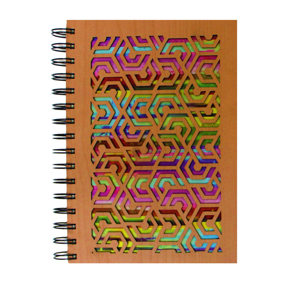 Inkology Laser Cut Journals, 5-7/8in x 8-1/4in, College Ruled, 192 Pages (96 Sheets), Rainbow Wood, Pack Of 6 Journals