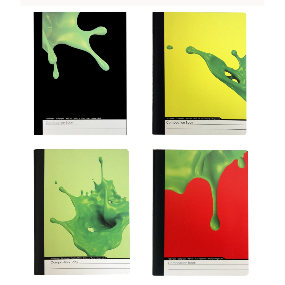 Inkology Composition Books, Nickelodeon Slime, 7-1/2in x 9-3/4in, College Ruled, 200 Pages (100 Sheets), Assorted Designs, Pack Of 12 Books