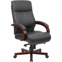 Lorell Executive Ergonomic Bonded Leather/Wood Chair, Black/Mahogany