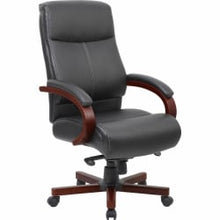 Load image into Gallery viewer, Lorell Executive Ergonomic Bonded Leather/Wood Chair, Black/Mahogany
