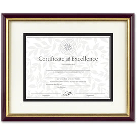 DAX Document & Certificate Frame With Matte, 11in x 14in Frame, Matted For 8-1/2in x 11in, 50% Recycled, Mahogany/Gold