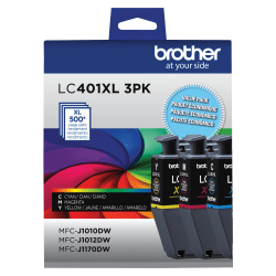 Brother LC401XL Cyan; Magenta; Yellow High-Yield Ink Cartridges, Pack Of 3, LC401XL3PKS