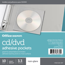 Load image into Gallery viewer, Office Depot Brand CD/DVD Adhesive Pockets, 6in x 10 1/2in, Clear, Non-Glare, Pack Of 10