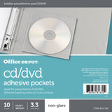 Office Depot Brand CD/DVD Adhesive Pockets, 6in x 10 1/2in, Clear, Non-Glare, Pack Of 10