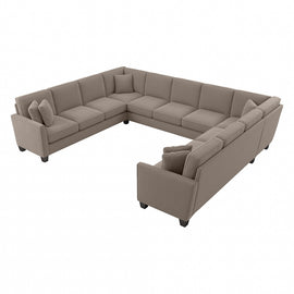 Bush Furniture Flare U-Shaped Sectional Couch, 35-3/4inH x 137-1/16inW x 111-1/16inD, Tan Microsuede Fabric, Standard Delivery