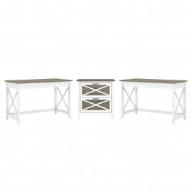 Bush Furniture Key West 48inW 2-Person Computer Desk Set With Lateral File Cabinet, Shiplap Gray, Standard Delivery