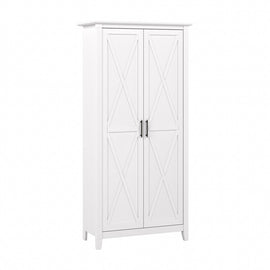 Bush Furniture Key West 32inW Tall Storage Cabinet With Doors, Pure White Oak, Standard Delivery