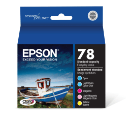 Epson 78 Claria Cyan, Light Cyan, Magenta, Light Magenta, Yellow Ink Cartridges, Pack Of 5, T078920