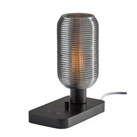 Adesso Isaac AdessoCharge Table Lantern, 12inH, Smoked Glass Shade/Black Base