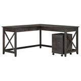 Bush Business Furniture Key West 60inW L-Shaped Corner Desk With 2-Drawer Mobile File Cabinet, Dark Gray Hickory, Standard Delivery