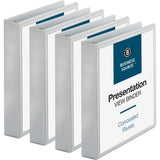 Business Source Standard View Round Ring Binders, 1 1/2in Ring, 8 1/2in x 11in, White, Pack Of 4
