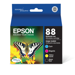 Epson 88 DuraBrite Ultra Black And Cyan, Magenta, Yellow Ink Cartridges, Pack Of 4, T088120-BCS