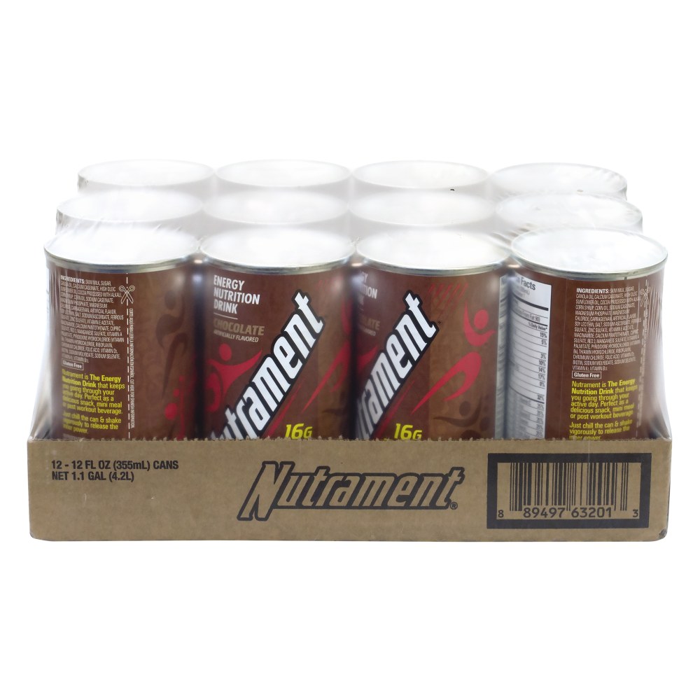 Nutrament Energy Nutrition Drinks, Chocolate, 12 Oz, Pack Of 12 Cans