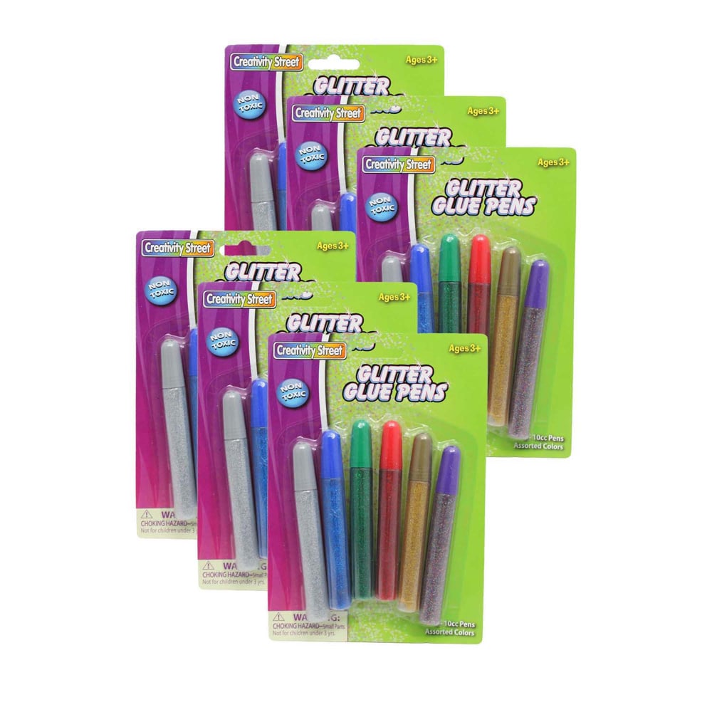 Pacon Creativity Street Glitter Glue Pens, Assorted Colors, 6 Pens Per Pack, Set Of 6 Packs