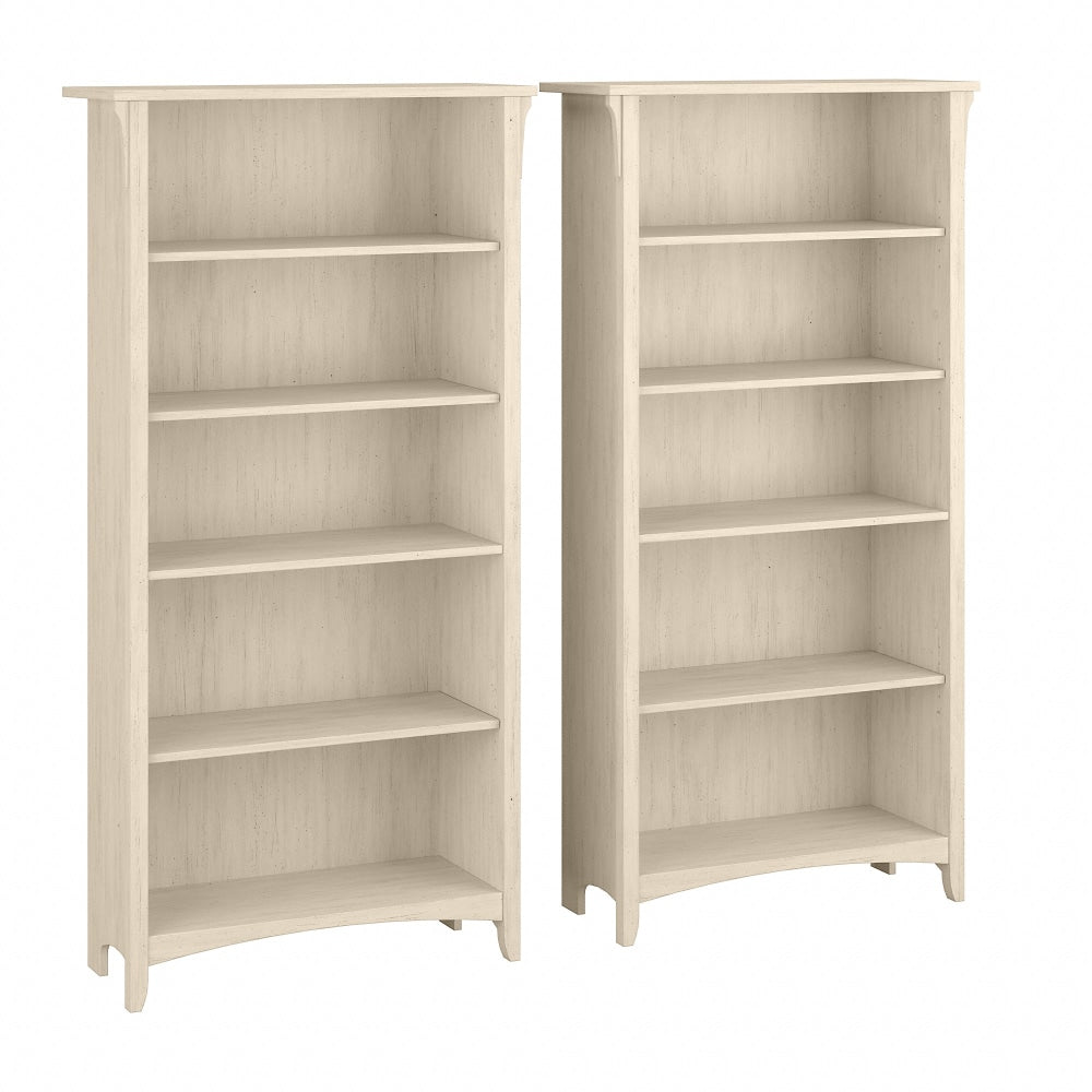 Bush Business Furniture Salinas 63inH 5-Shelf Bookcases, Antique White, Set Of 2 Bookcases, Standard Delivery