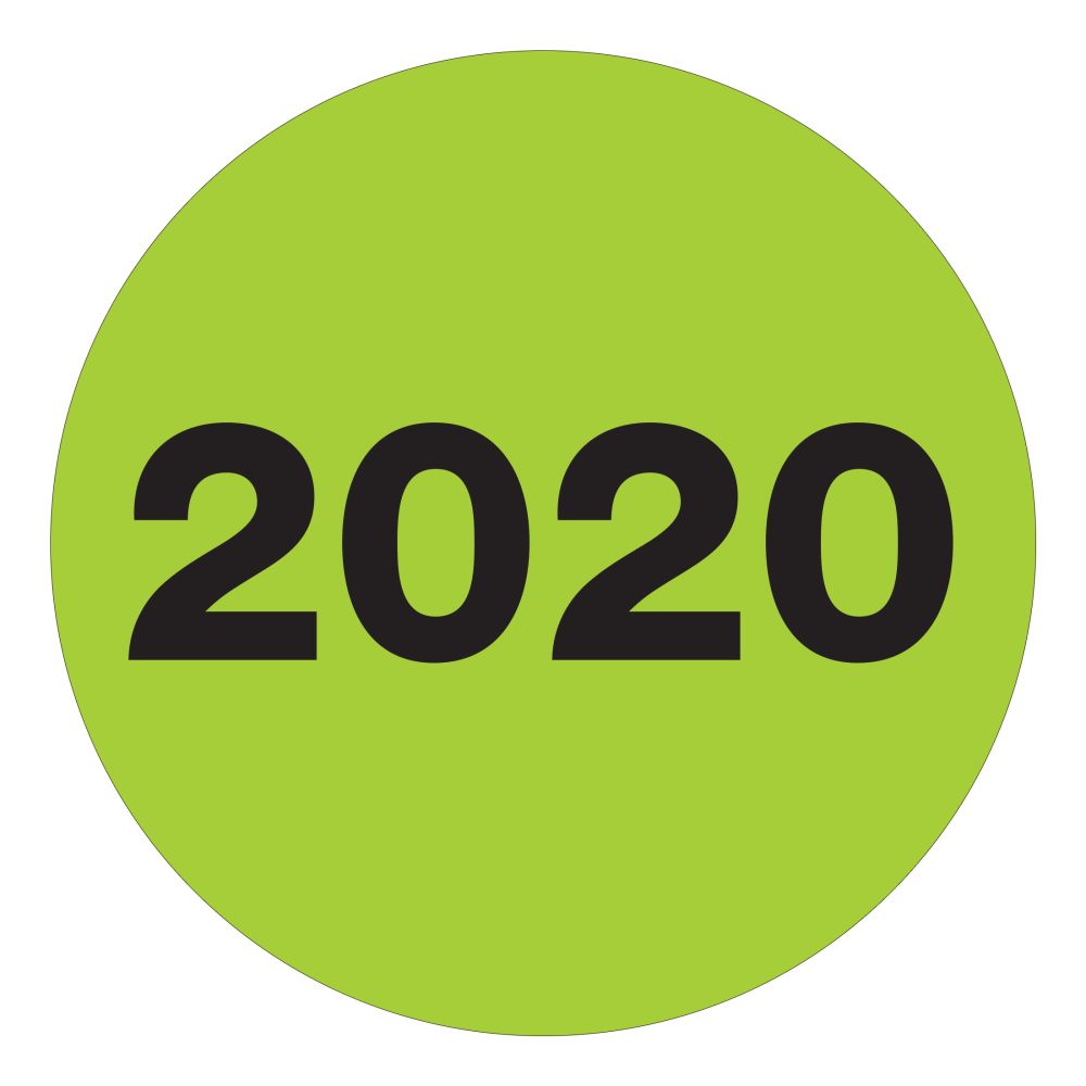 Office Depot Brand 2020 Year Labels, Circle, DL6820, 3in, Fluorescent Green, Roll Of 500 Labels