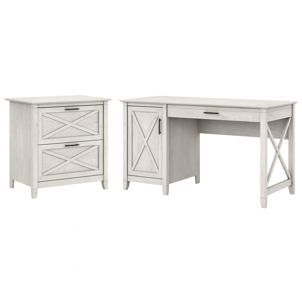 Bush Furniture Key West 54inW Computer Desk With Storage And 2-Drawer Lateral File Cabinet, Linen White Oak, Standard Delivery