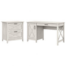 Load image into Gallery viewer, Bush Furniture Key West 54inW Computer Desk With Storage And 2-Drawer Lateral File Cabinet, Linen White Oak, Standard Delivery