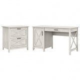 Bush Furniture Key West 54inW Computer Desk With Storage And 2-Drawer Lateral File Cabinet, Linen White Oak, Standard Delivery
