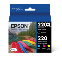 Epson 220XL Black/220 DuraBrite Cyan; Magenta; Yellow High-Yield Ink Cartridges, Pack Of 4, T220XL-BCS
