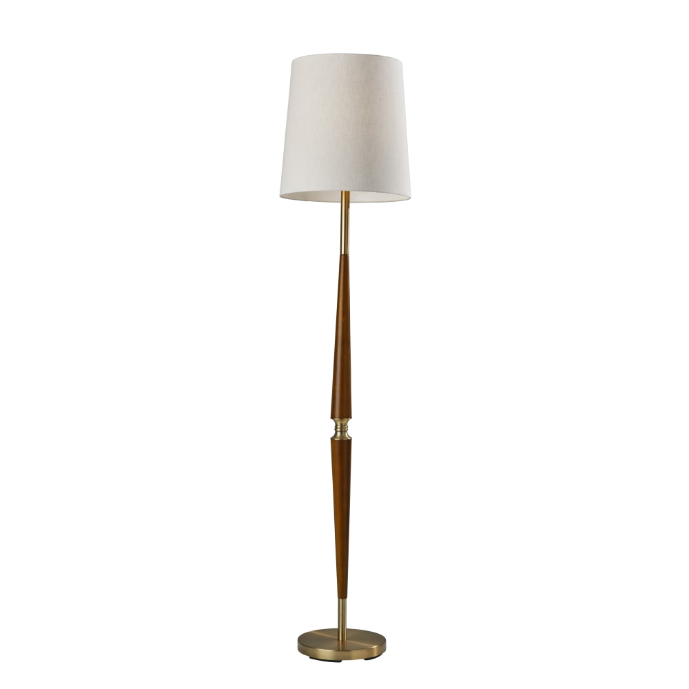 Adesso Weston Floor Lamp, 65-1/2inH, Cream Shade/Walnut And Antique Brass Base