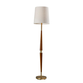 Adesso Weston Floor Lamp, 65-1/2inH, Cream Shade/Walnut And Antique Brass Base