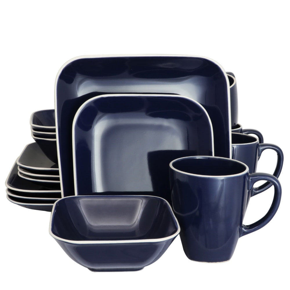 Gibson Home Square Dance 16-Piece Dinnerware Set, Cobalt