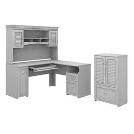 Bush Furniture Fairview 60inW L-Shaped Desk With Hutch And Storage Cabinet With Drawer, Cape Cod Gray, Standard Delivery