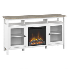 Load image into Gallery viewer, Bush Furniture Mayfield Electric Fireplace TV Stand for 70in TVs, 32-2/5inH x 60-1/4inW x 15-5/8inD, Shiplap Gray/Pure White, Standard Delivery