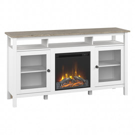 Bush Furniture Mayfield Electric Fireplace TV Stand for 70in TVs, 32-2/5inH x 60-1/4inW x 15-5/8inD, Shiplap Gray/Pure White, Standard Delivery